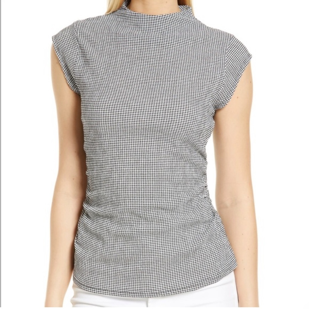 Halogen Black White Gingham Ruched Side Top Size M